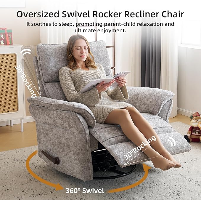 Oversized Glider Rocker Recliner, Chenille Rocking Nursery Chair - Image 6