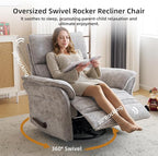 Oversized Glider Rocker Recliner, Chenille Rocking Nursery Chair - Image 6