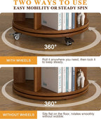 4-Tier Solid Wood Rotating Bookshelf on Wheels, 360° Spinning Book Shelf Tower - Image 5