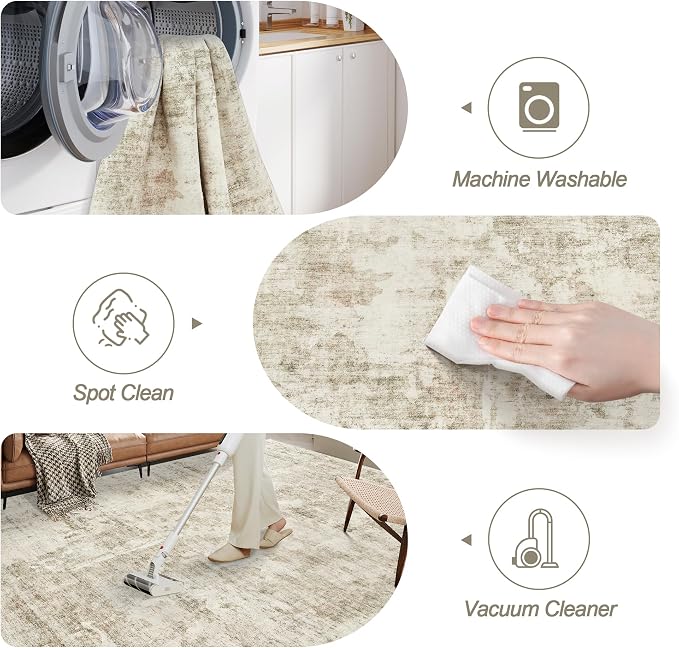 Soalmost 10x14 Area Rugs for Living Room Washable Rug Abstract Beige/Gray | - Image 5