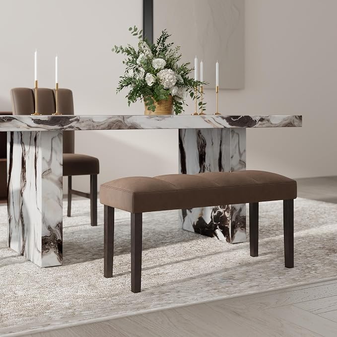 Roundhill Furniture Strata Velvet Upholstered Dining Bench - Image 3
