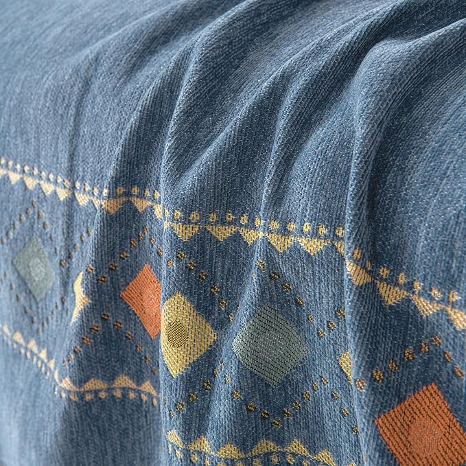 DREAMINGO Blue Boho Couch Cover Geometric Jacquard Sofa Covers - Image 5