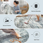 10x14 Area Rugs for Living Room: Washable Abstract Blue Multi Carpet | Non-slip - Image 4
