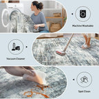 2'6''x8' Runner Rugs Washable Rug:Modern Abstract Hallway Blue Multi Carpet | - Image 2