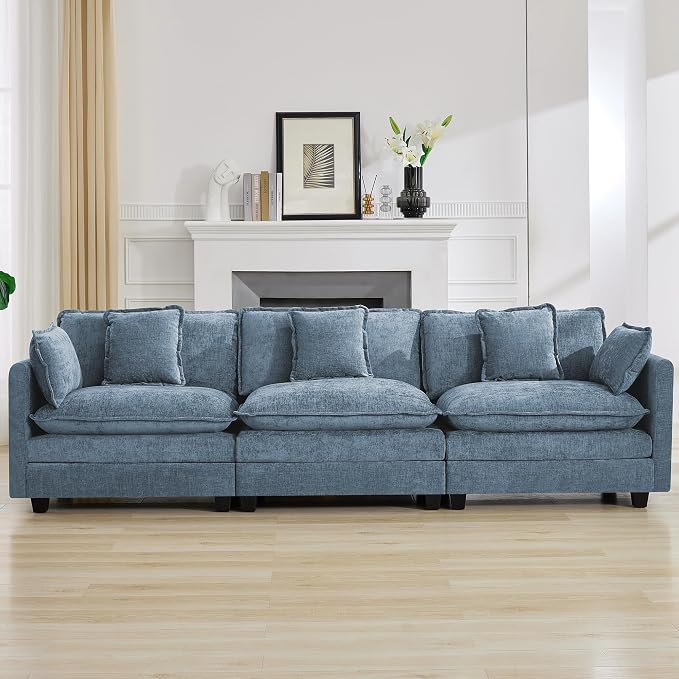 111'' Sectional Cloud Deep Seat Couch, Modern Comfy Chenille Modular Sectional by WUTUTUEE