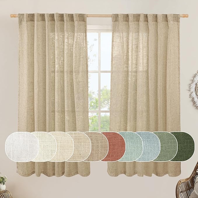 Faux Linen Curtains 63 inches Long by LAMIT