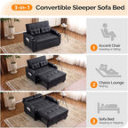 VINGLI Black Futon Sofa Bed Convertible Loveseat Sleeper Couch, Faux Leather - Image 4