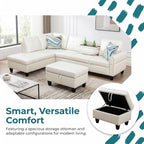 97.5" White L Shaped Couch Set Leather, Modular Sectional Couches - Image 5