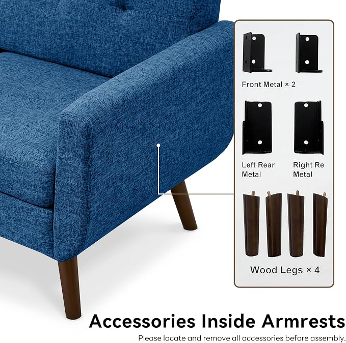 Tbfit 56" W Loveseat Sofa, Mid Century Modern Decor Love Seat Couches - Image 9
