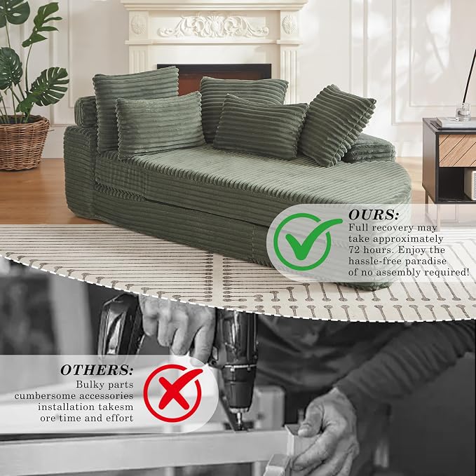 78.5" Corduroy Boneless Round Oversized Sofa, Converts into Two Recliners - Image 6