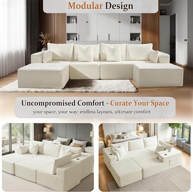 138" Cloud Sectional Couch, Comfort U Shaped Boneless Couch - Image 6