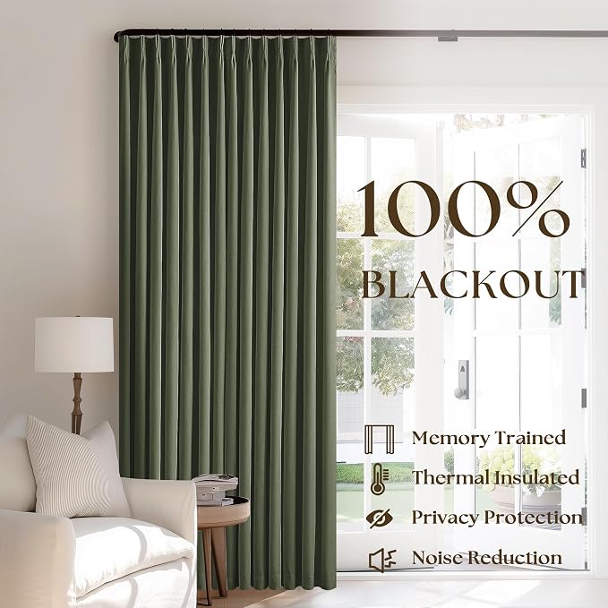 Olive Green Linen 100% Blackout 120 Inch Curtains - Image 3