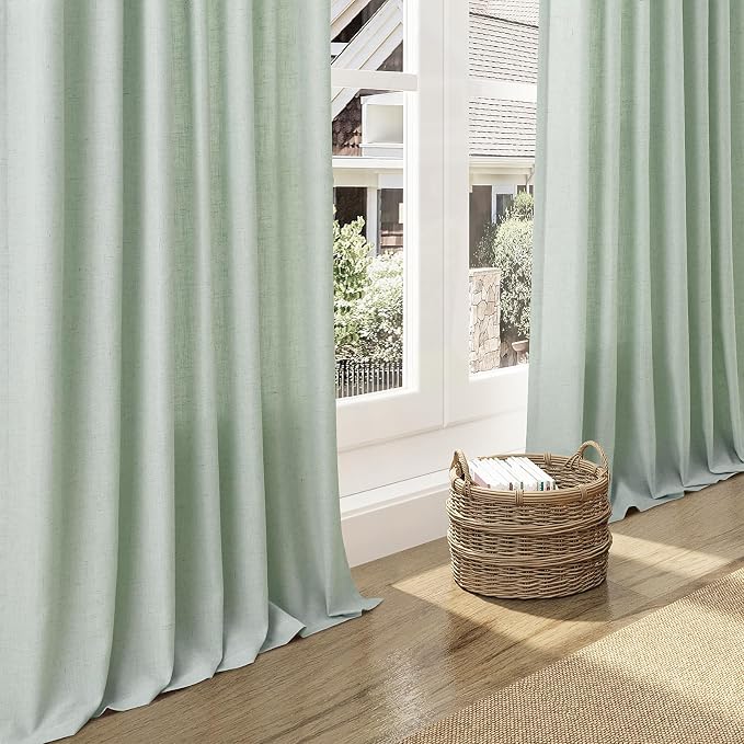 Extra Long Aqua Green Linen Curtains 120 Inch - Image 6