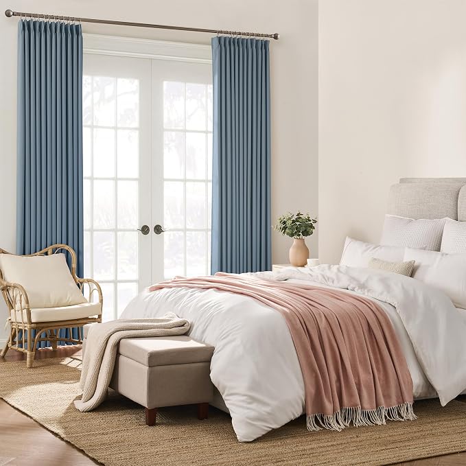 Stone Blue Pinch Pleat Curtain Blinds 102 Inches Long, Living Room Dark Out - Image 3