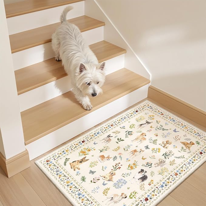 Soalmost 2x3 Dog Rugs for Entryway, Washable Door Mat Animal Soft Rug Beige | - Image 3