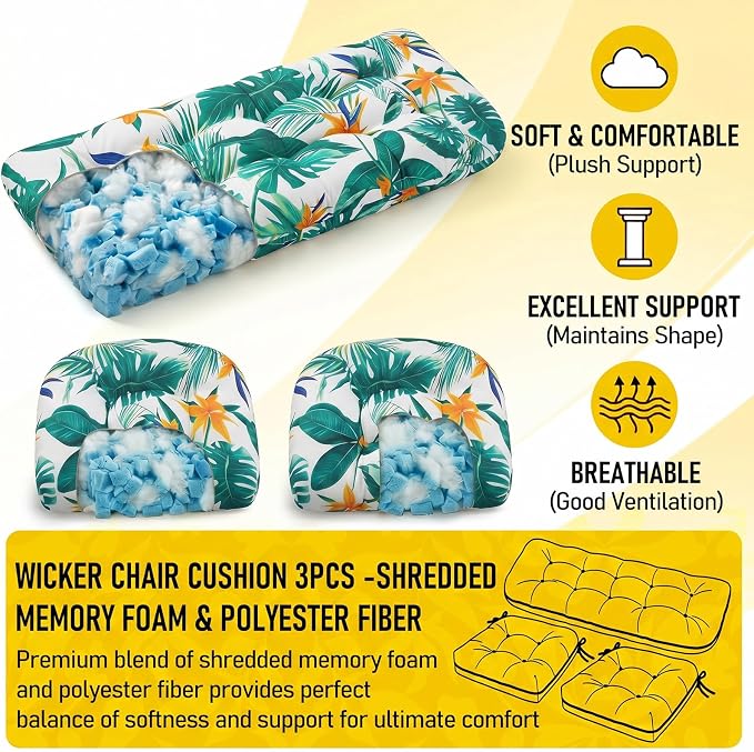 1 MIDDLE ONE Wicker Chair Cushions 3 Pieces Set - Image 2