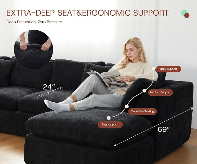 110'' Oversized Cloud Sectional Boneless Couch - Image 6