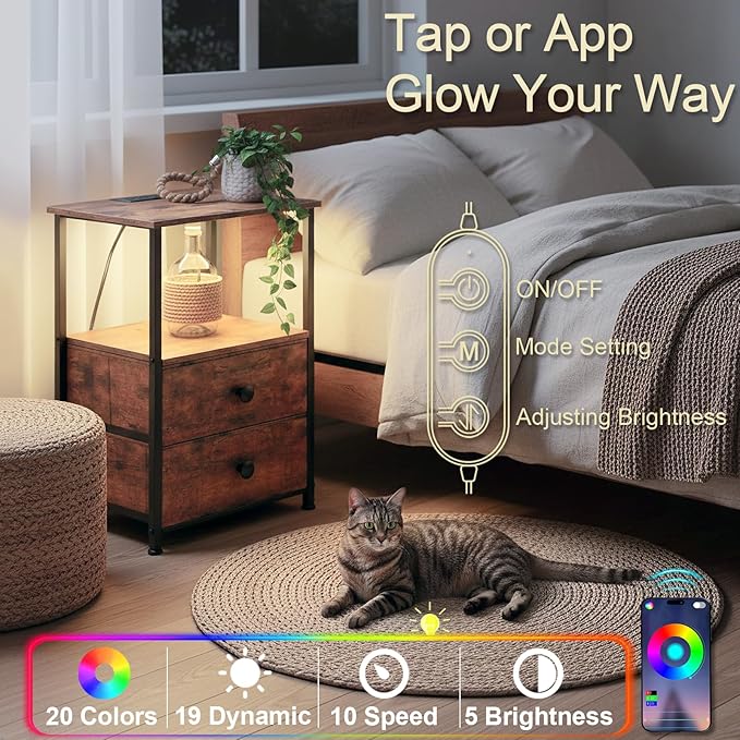 LOAKEKEL Night Stand Set 2, LED Nightstand - Image 5