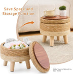 Cpintltr Storage Ottoman Poufs Handwoven Footstool Natural Seagrass Round - Image 6