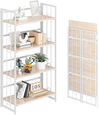 4NM No Assembly 4 Tiers Folding Bookshelf, 47.2" H Foldable Storage Shelves by 4NM