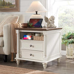 T4TREAM 24'' Farmhouse End Table w/4 Solid Wood Feet, Large 2 Drawers Wide Sofa by T4TREAMFurniture