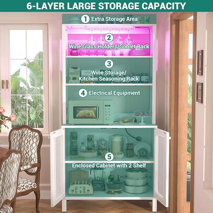 Aheaplus Bar Cabinet with Power Outlets, Coffee Bar Station - Image 5