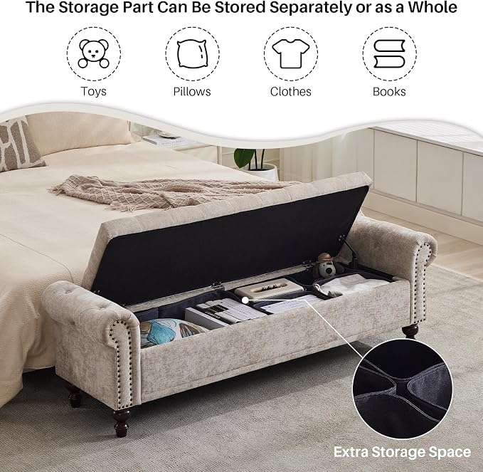 SOFTHION Storage Bench for Bedroom, Upholstered Chenille Storage Ottoman - Image 6