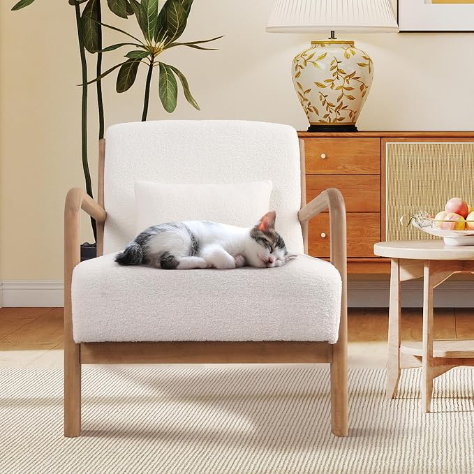 ANJ Mid Century Modern Accent Chair Set of 2, Single Boucle Lounge Reading - Image 8