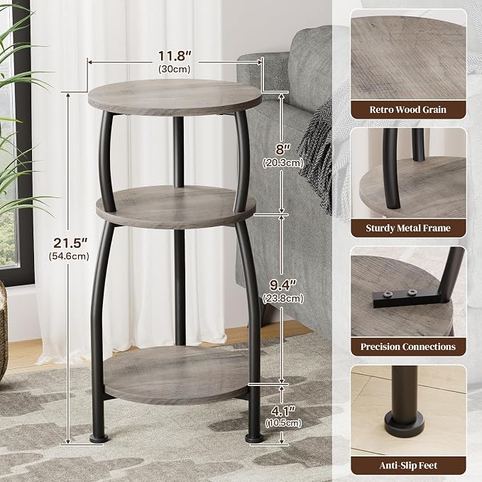 Small Round Side Table, 3-Tier End Table - Image 3