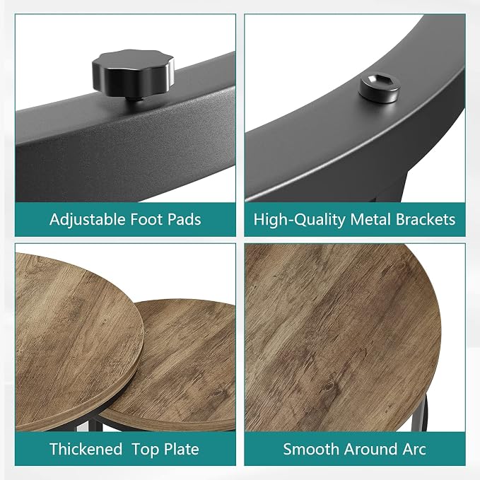 Smuxee Nesting Coffee Table Set of 2, 23.6" Round Coffee Table Wood Grain Top - Image 4