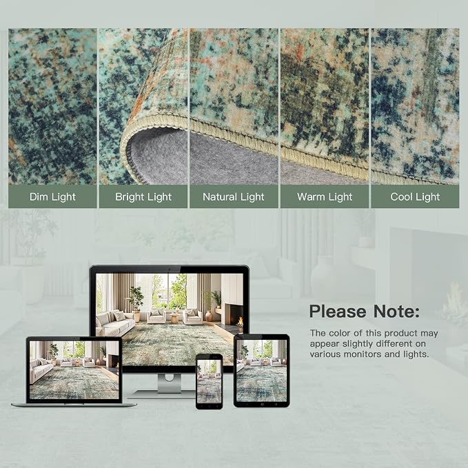 5x7 Area Rug for Living Room, Abstract Washable Non-Slip Rugs, Coffee/Green | - Image 8