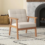 Modern Accent Chair with Arm Rest, Upholstered Linen Fabric Leisure Chair with - Image 3
