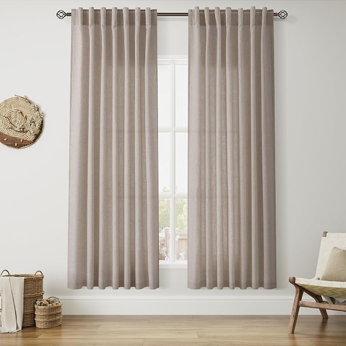Ecru Curtains for Living Room 72 Inches Long Linen Blend Luxury Light Filtering by Nanspring