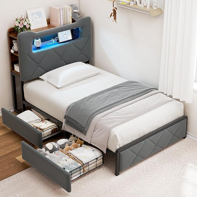 Jocoevol Twin Upholstered LED Bed Frame - Image 3