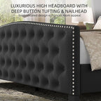 BRELTAM Upholstered King Size Bed Frame Velvet Tufted Bed Frame - Image 4