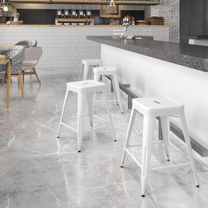 Flash Furniture Kai Commercial Grade 24" High Backless White Metal - Image 2