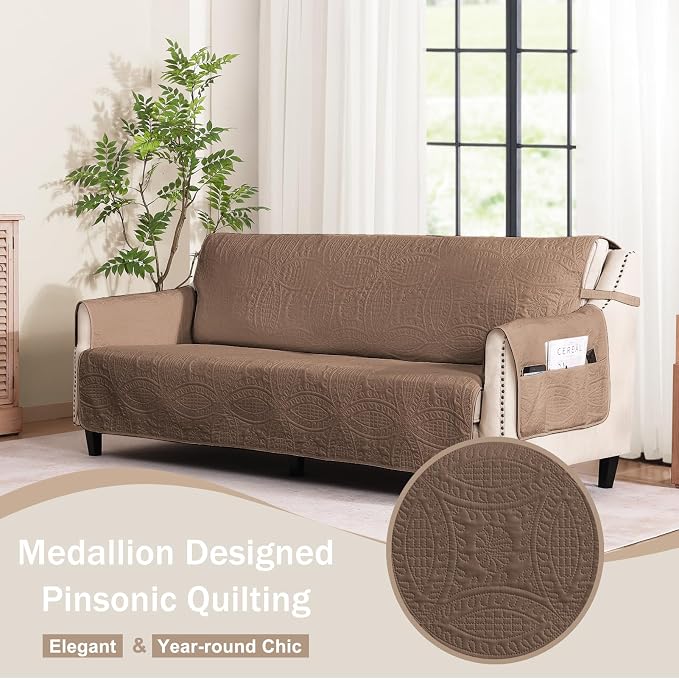 Soft Quilted Couch Cover with Pockets - Image 2
