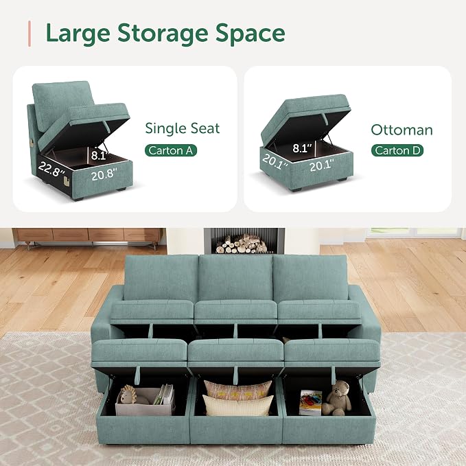 HONBAY Modular Sectional Couch Sleeper Sofa Bed - Image 3
