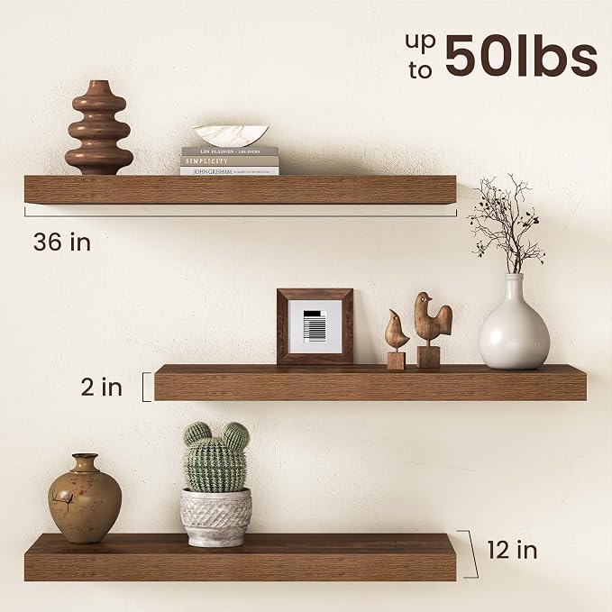 36Inch Floating Shelves for Wall, 12 Inch Deep Shelves for Bedroom, Bathroom - Image 3