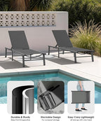 Ciokea Foldable Outdoor Lounge Chair Set of 2, No Assembly Aluminum Chaise - Image 5