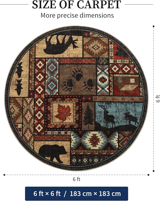 Rustic Round Rug 6ft, Washable Circle Area Rug - Image 2