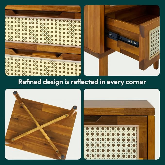 Bme Oliver Solid Wood Rattan Nightstand/Side Table/End Table, Fully Assembled - Image 5