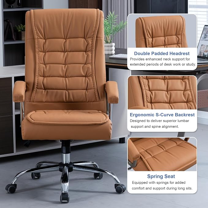 Executive Office Chair Adjustable Leather Chair High Back Swivel Office Desk - Image 7