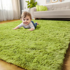 Amdrebio Grass Green Fluffy Area Rug 4x6 - Image 6