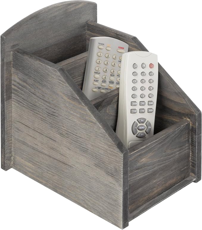 MyGift Rustic Dark Gray Wood Remote Control Holder Organizer Caddy by MyGiftHome
