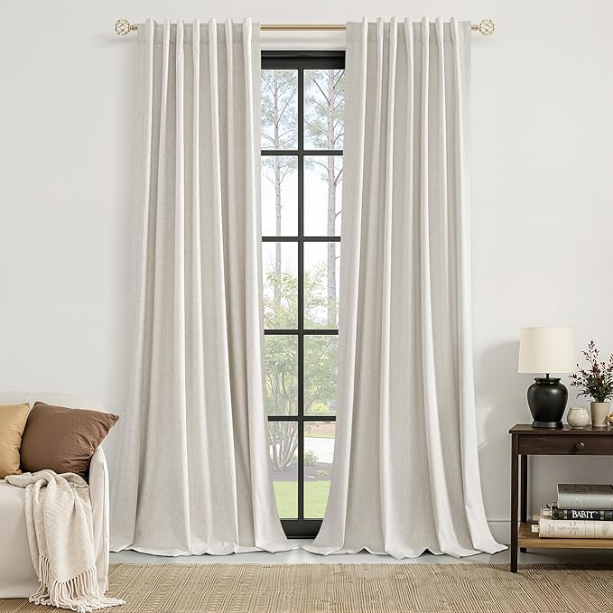 100% Blackout Linen Curtains for Bedroom 96 inches Long, Thermal Insulated Room by Guken