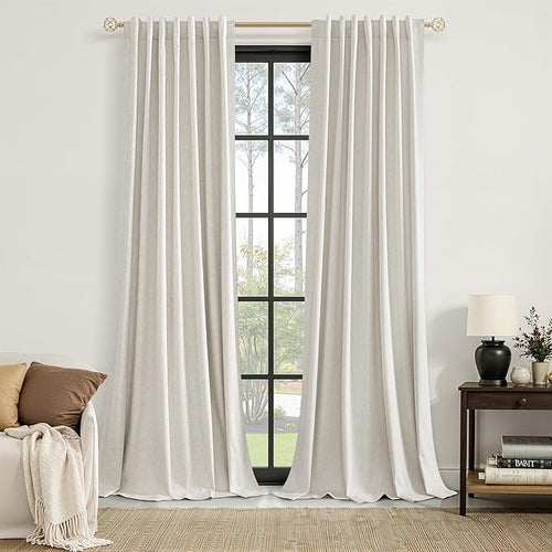 100% Blackout Linen Curtains for Bedroom 96 inches Long, Thermal Insulated Room by Guken