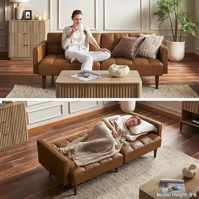 mopio Aaron 76.8" Couch, Small Futon Sofa Bed, Mid Century Modern Futon Couch - Image 7