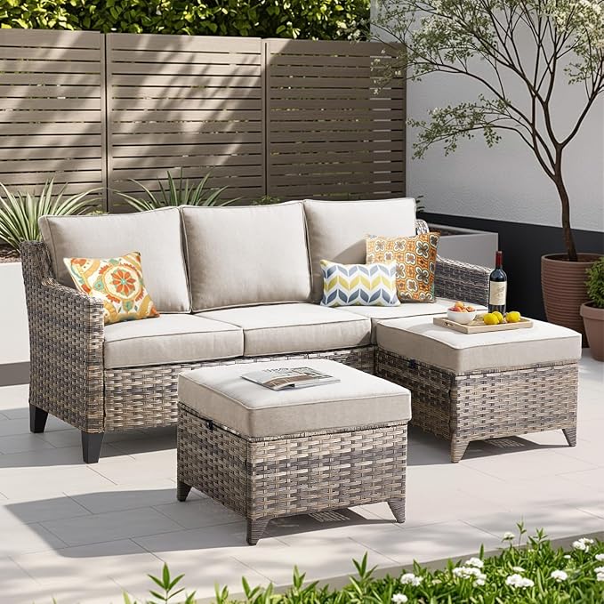 Buenhomino 3 Pieces Patio Furniture Sofa Set-Outdoor Wicker Patio Furniture by AMCLOBA