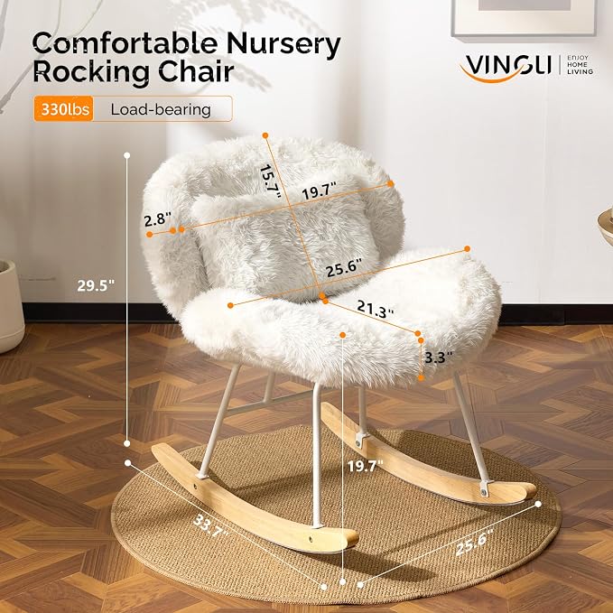 VINGLI 25.6" Extra Wide Criss Cross Nursery Rocking Chair, Cute Curved 115° - Image 2